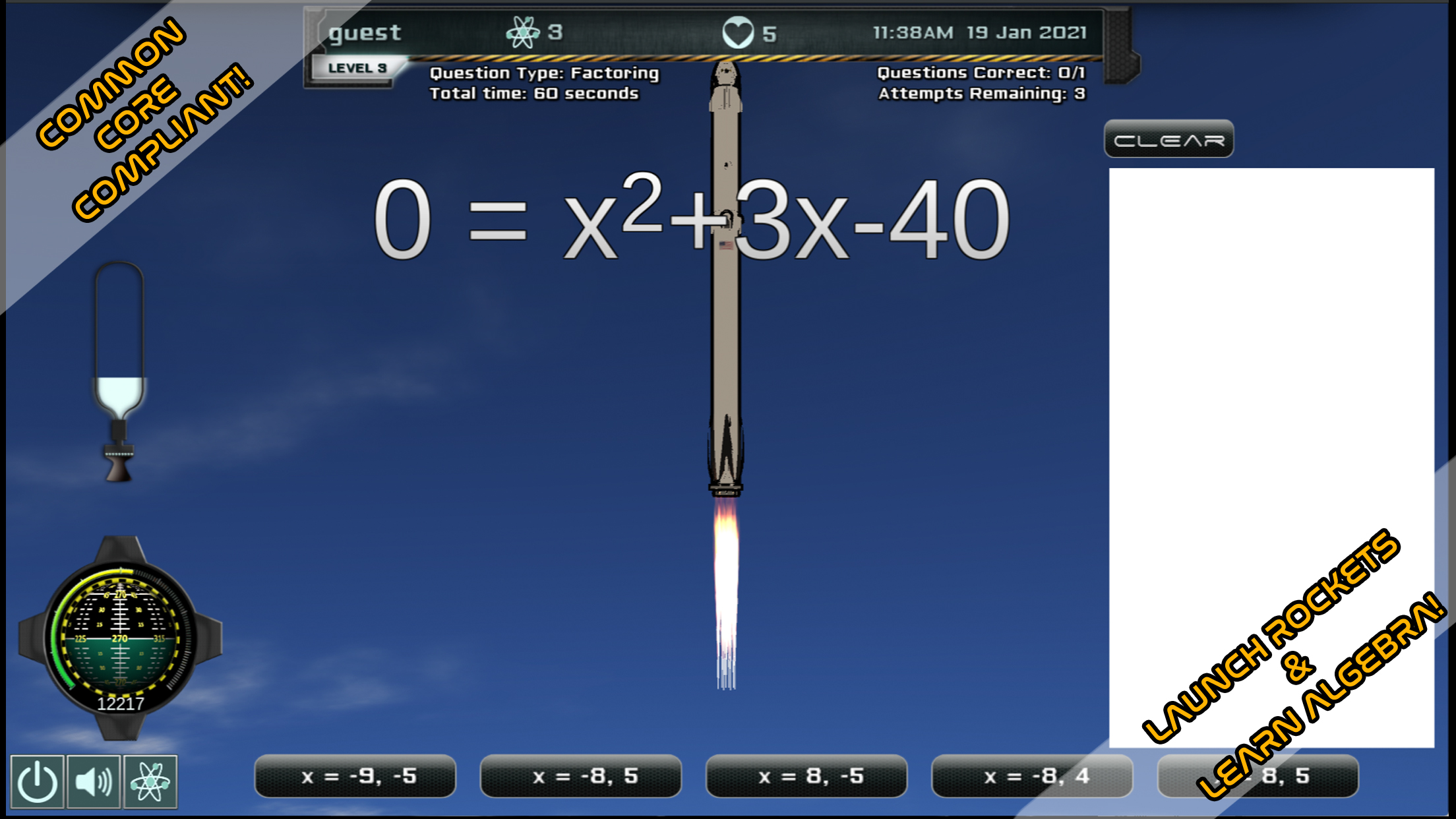 Intergalactic Education e learning STEM screenshot gameplay aligns with Common Core standards