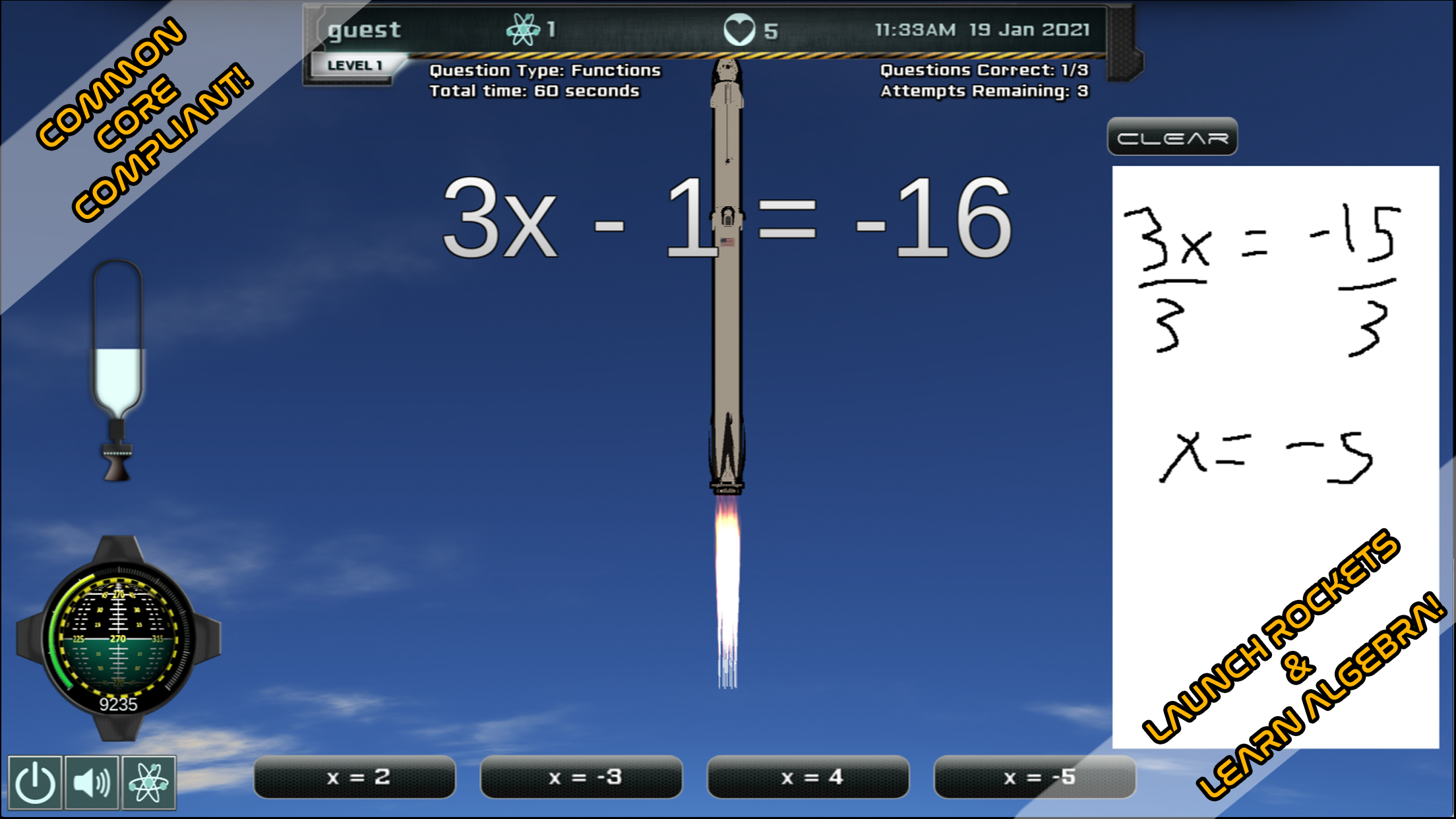 Intergalactic Education e learning STEM screenshot gameplay aligns with Common Core standards