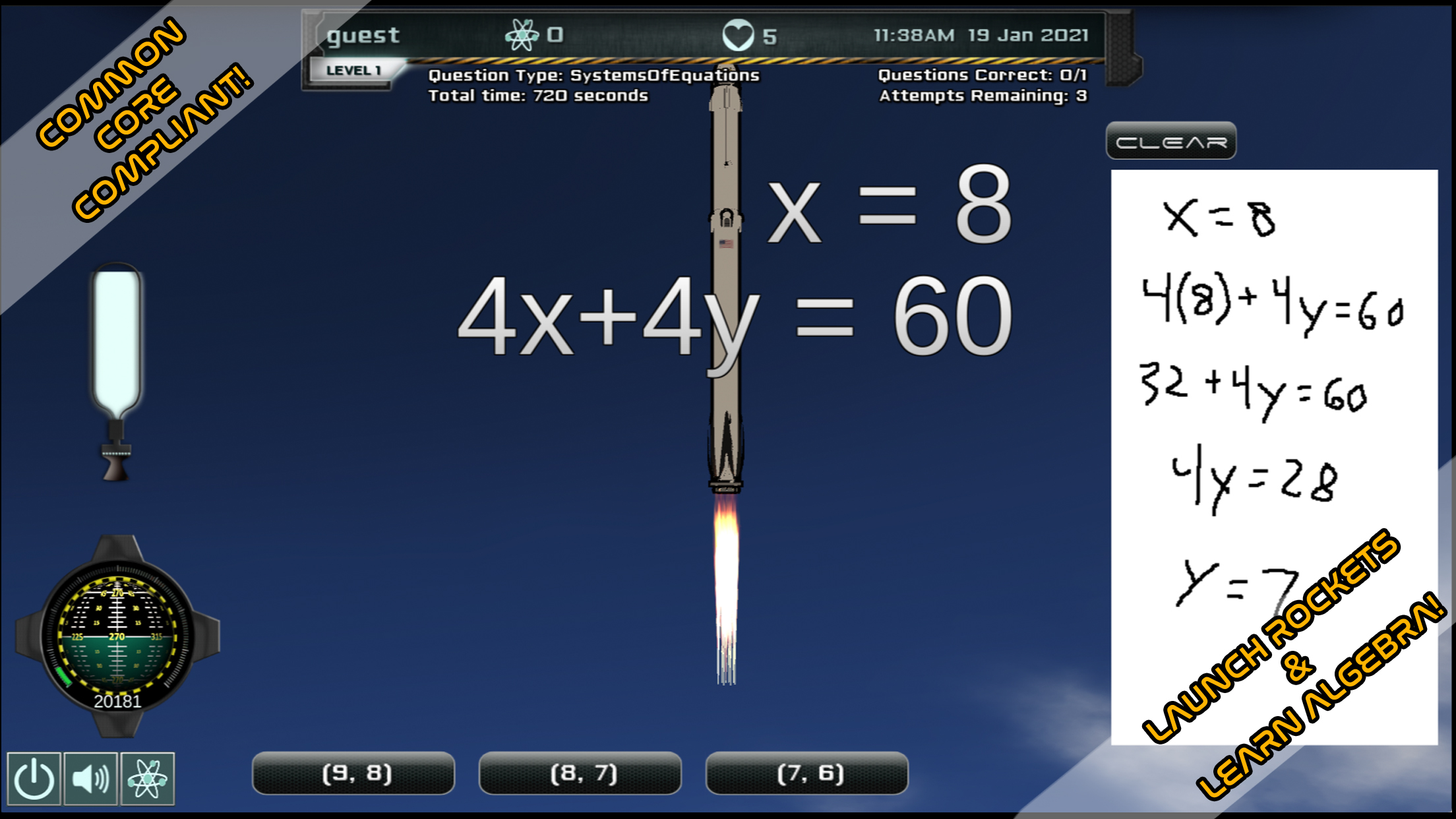 Intergalactic Education e learning STEM screenshot gameplay aligns with Common Core standards