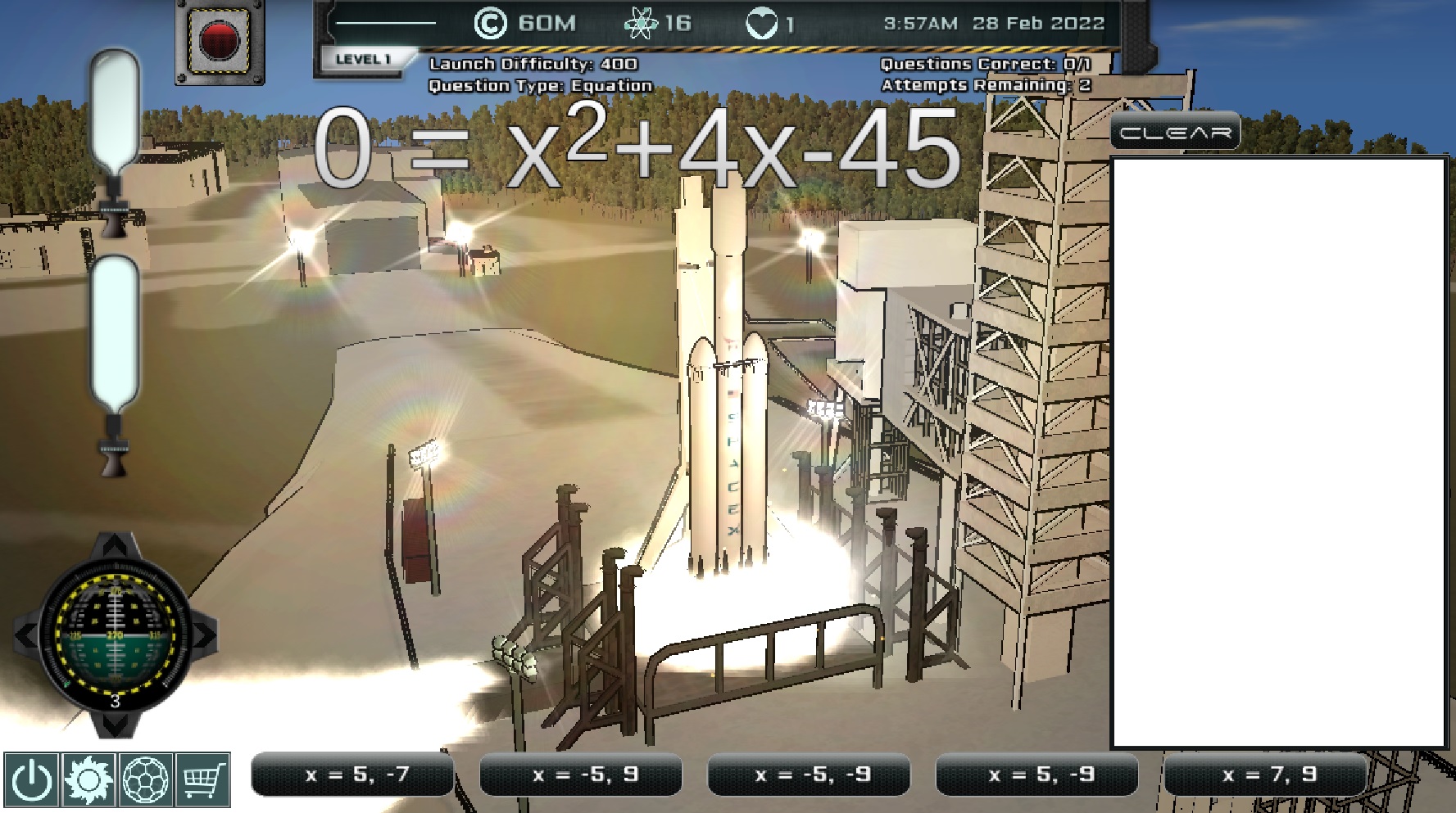 Intergalactic Education gameplay aligned to Common Core standards launchpad rocket quadratic equation